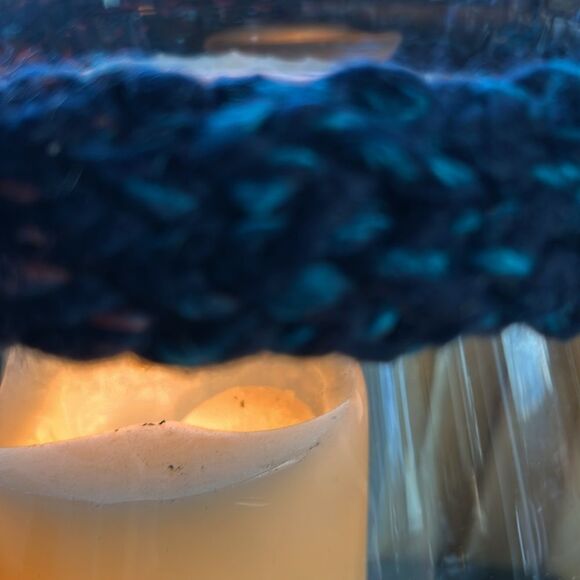 Wool multicolor hand knit chunky headband stretch navy turquoise pink orange L - Picture 4 of 9